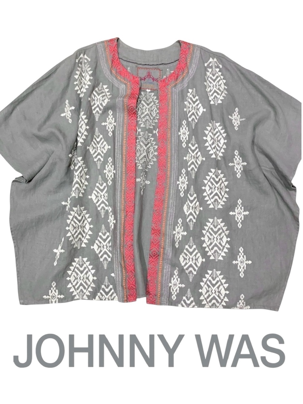 Johnny Was • Short Embroidered Linen Kimono || Large